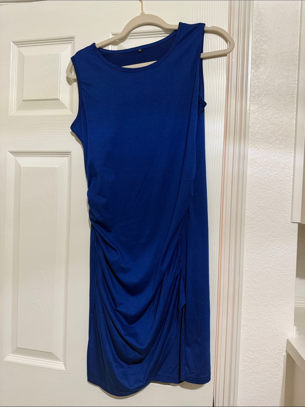 Sleeveless Royal Blue Draped Midi Dress